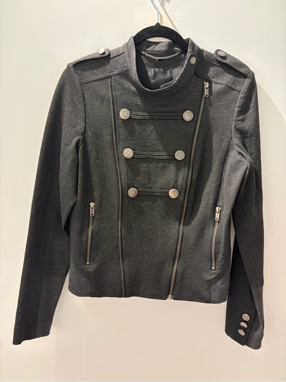 InWear Charcoal Moto Jacket | Military Inspired Stretch Blazer | Minimalist - Picture 2 of 6